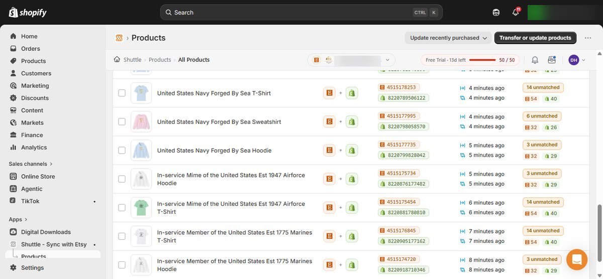 Etsy to Shopify product sync