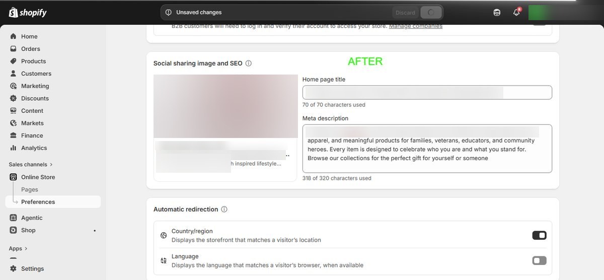 Home page title and meta description, after
