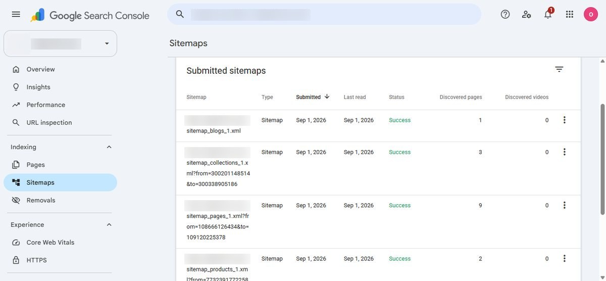 Submitted sitemaps in Google Search Console
