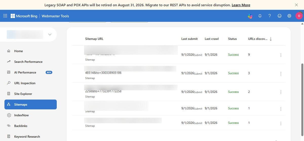 Sitemaps in Bing Webmaster Tools